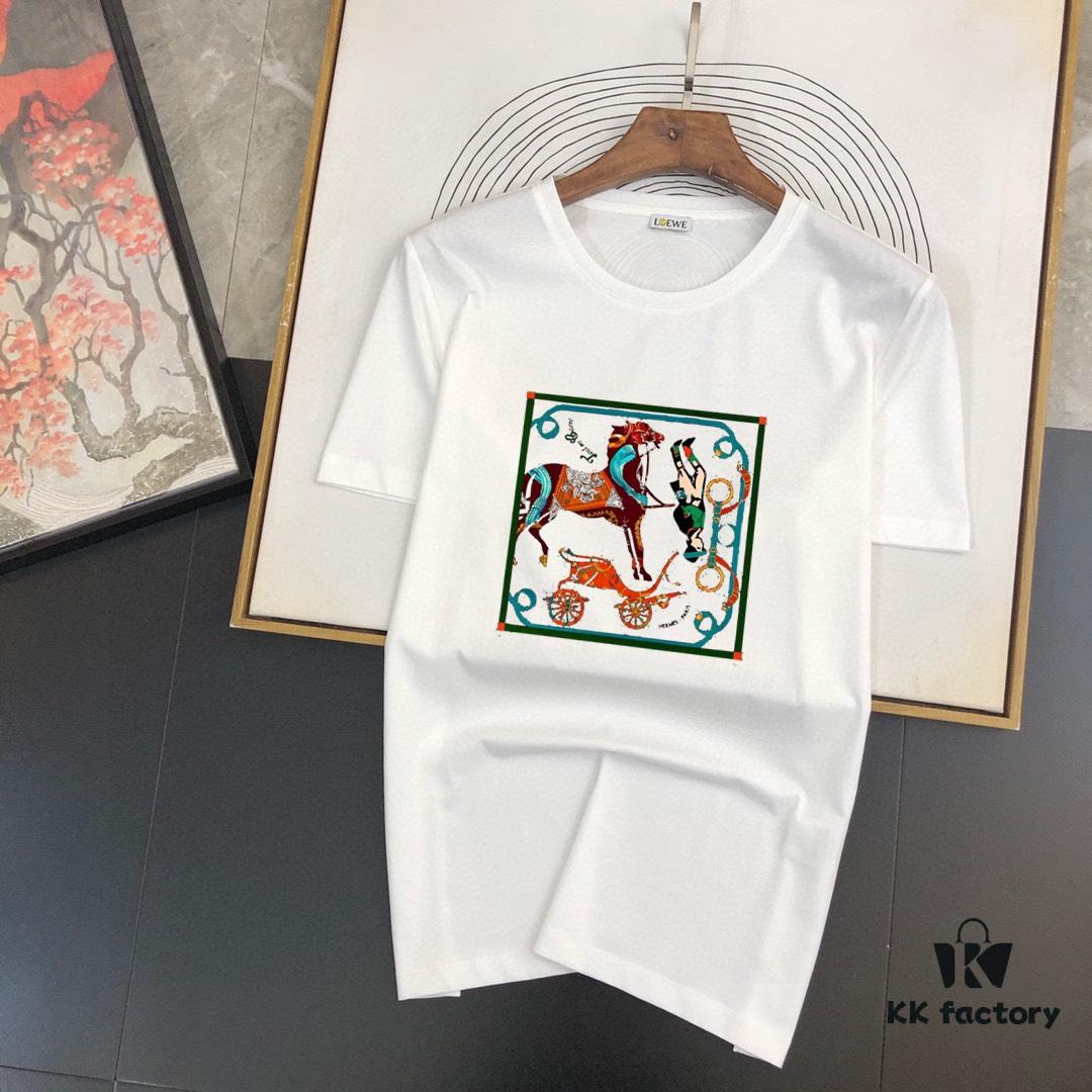 HERMES Men's Casual Short-Sleeve T-Shirt, 2025 Spring/Summer New Arrival, Premium Logo Craftsmanship, Imported Silk-Cotton Fabric, Stylish and Versatile Design