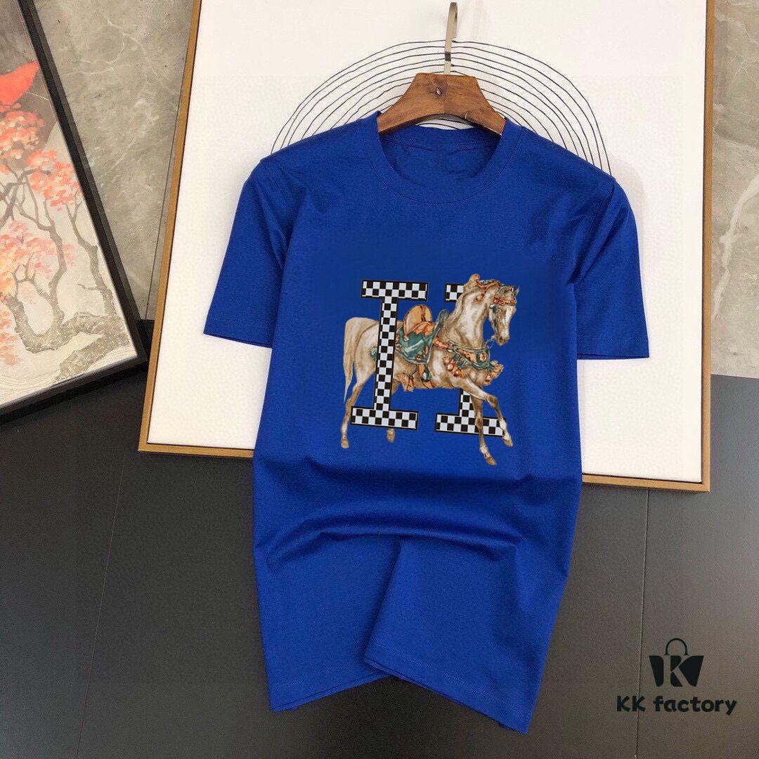 HERMES Men's Casual Short-Sleeve T-Shirt, 2024 Spring/Summer New Arrival, Premium Logo Craftsmanship, High-Quality Imported Silk-Cotton Fabric, Stylish and Versatile Design
