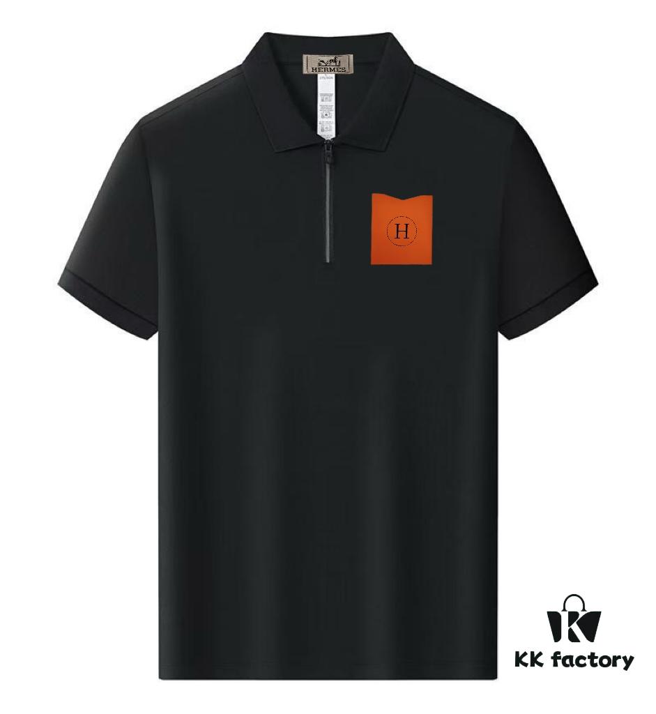 Hermès Summer New Arrival Polo Shirt with Turn-down Collar, Short Sleeve Unisex T-shirt, Premium Custom Fabric for High Breathability and Comfort, Material: 71.6% Cotton, 25.3% Polyester, 3.1% Spandex