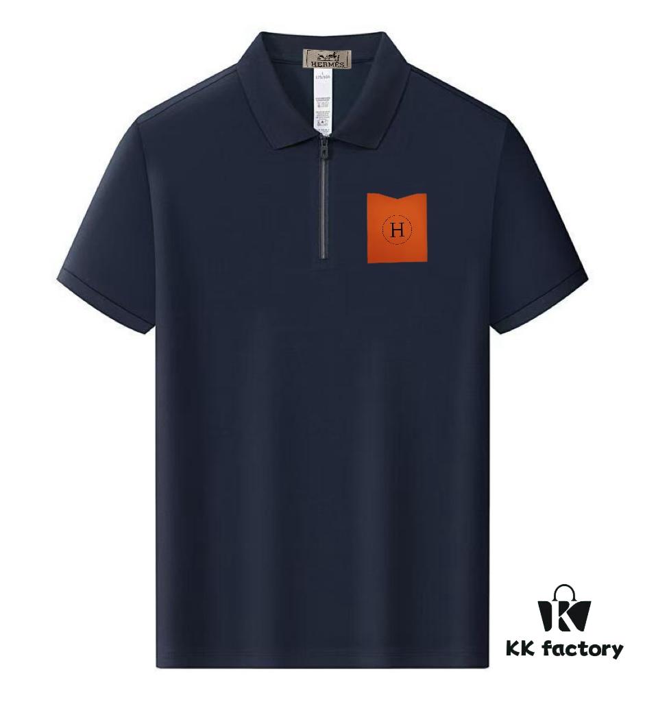 Hermès Summer New Arrival Polo Shirt with Turn-down Collar, Short Sleeve Unisex T-shirt, Premium Custom Fabric for High Breathability and Comfort, Material: 71.6% Cotton, 25.3% Polyester, 3.1% Spandex