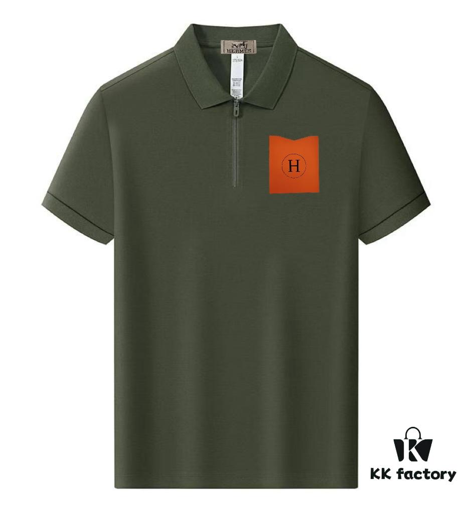 Hermès Summer New Arrival Polo Shirt with Turn-down Collar, Short Sleeve Unisex T-shirt, Premium Custom Fabric for High Breathability and Comfort, Material: 71.6% Cotton, 25.3% Polyester, 3.1% Spandex