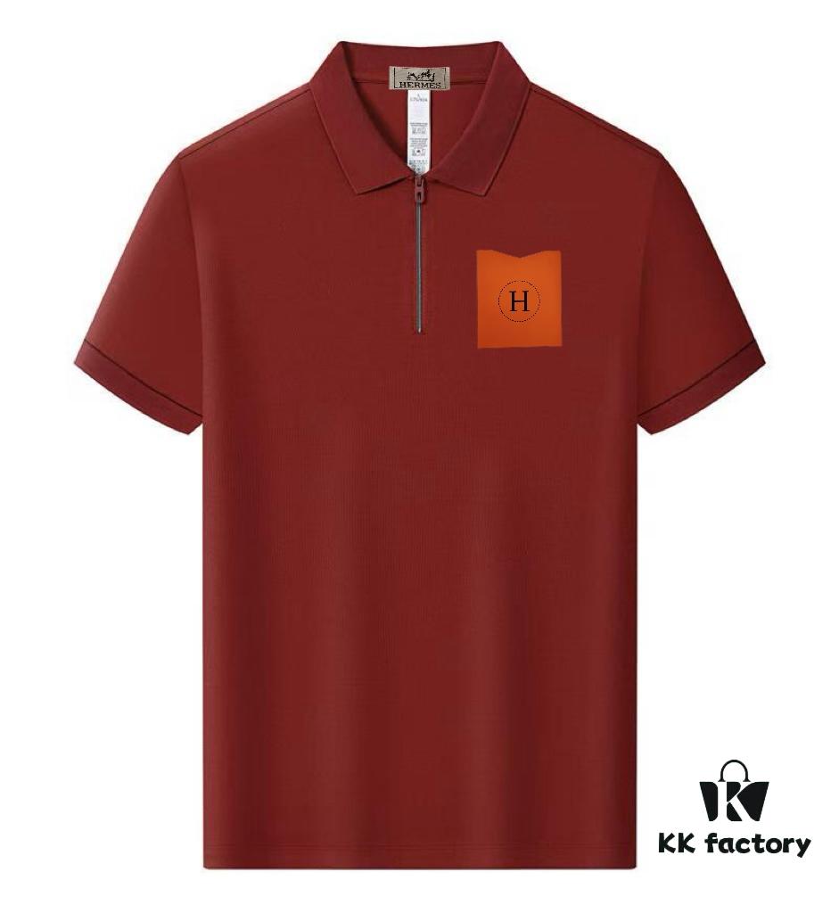 Hermès Summer New Arrival Polo Shirt with Turn-down Collar, Short Sleeve Unisex T-shirt, Premium Custom Fabric for High Breathability and Comfort, Material: 71.6% Cotton, 25.3% Polyester, 3.1% Spandex