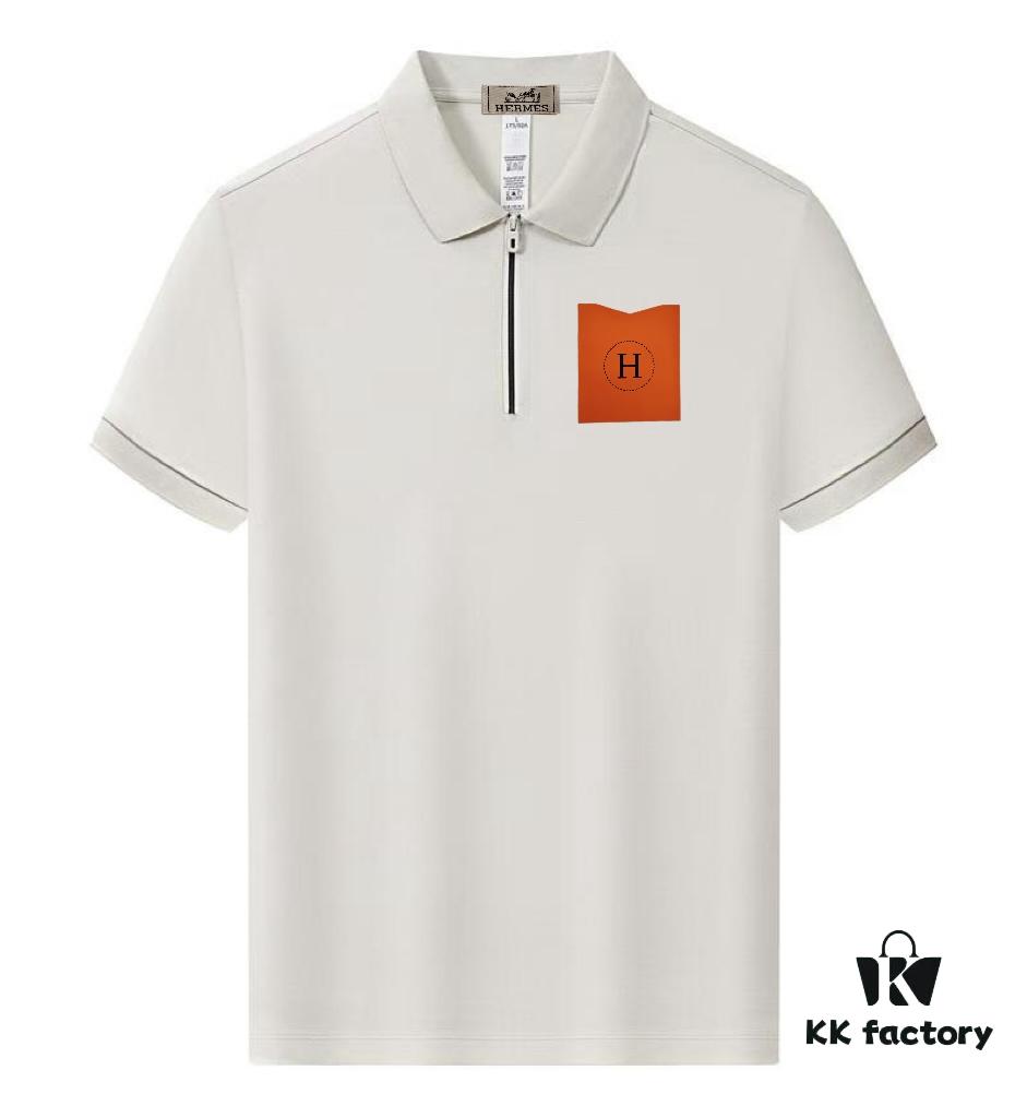 Hermès Summer New Arrival Polo Shirt with Turn-down Collar, Short Sleeve Unisex T-shirt, Premium Custom Fabric for High Breathability and Comfort, Material: 71.6% Cotton, 25.3% Polyester, 3.1% Spandex