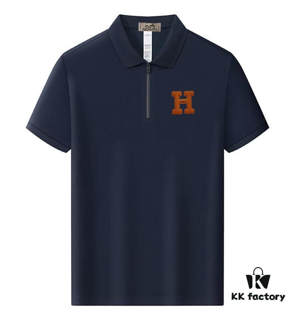 Hermes Summer New Arrival Polo Shirt Men's and Women's Short Sleeve Turn-down Collar T-Shirt, Counter Custom Fabric, Highly Breathable and Comfortable, Material: 71.6% Cotton, 25.3% Polyester, 3.1% Spandex