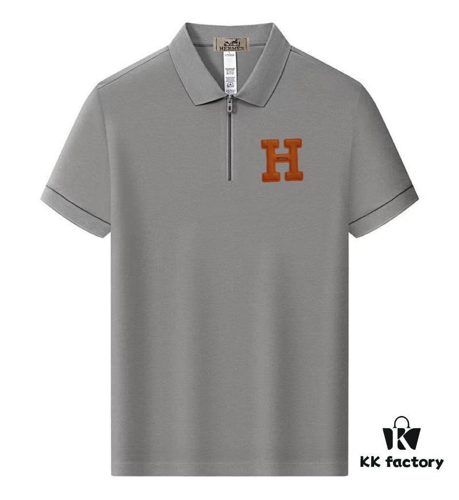 Hermes Summer New Arrival Polo Shirt Men's and Women's Short Sleeve Turn-down Collar T-Shirt, Counter Custom Fabric, Highly Breathable and Comfortable, Material: 71.6% Cotton, 25.3% Polyester, 3.1% Spandex