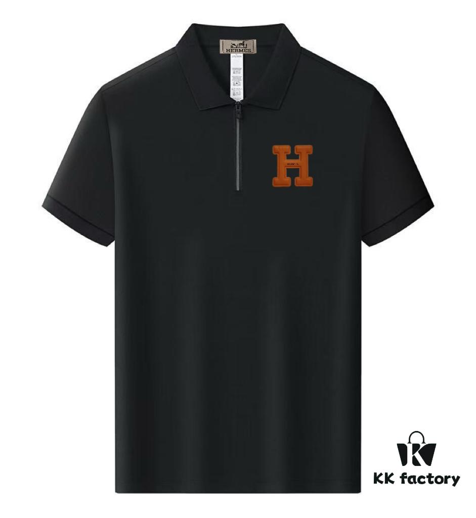 Hermes Summer New Arrival Polo Shirt Men's and Women's Short Sleeve Turn-down Collar T-Shirt, Counter Custom Fabric, Highly Breathable and Comfortable, Material: 71.6% Cotton, 25.3% Polyester, 3.1% Spandex