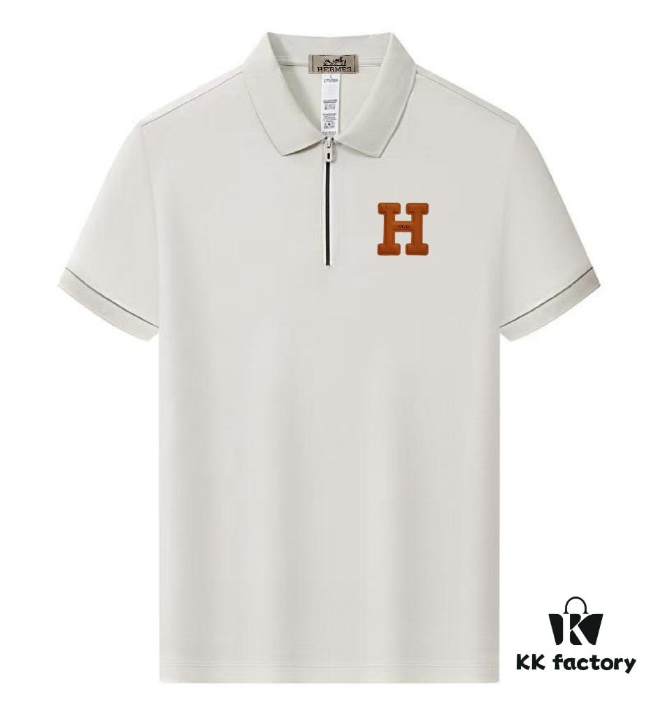 Hermes Summer New Arrival Polo Shirt Men's and Women's Short Sleeve Turn-down Collar T-Shirt, Counter Custom Fabric, Highly Breathable and Comfortable, Material: 71.6% Cotton, 25.3% Polyester, 3.1% Spandex