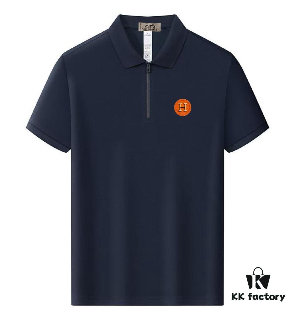 Hermès Summer New Arrival T-Shirt Collar Short-Sleeve Polo Shirt, Counter Custom Fabric with High Breathability and Comfort, Material: 71.6% Cotton, 25.3% Polyester, 3.1% Spandex, Unisex Design Reflecting Brand Identity and Premium Quality, Exquisite Soft Touch, Leisure Cut with Excellent Fit (Complete with Three Labels)