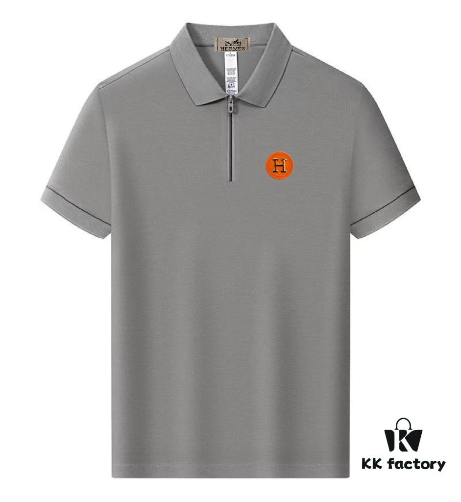 Hermès Summer New Arrival T-Shirt Collar Short-Sleeve Polo Shirt, Counter Custom Fabric with High Breathability and Comfort, Material: 71.6% Cotton, 25.3% Polyester, 3.1% Spandex, Unisex Design Reflecting Brand Identity and Premium Quality, Exquisite Soft Touch, Leisure Cut with Excellent Fit (Complete with Three Labels)