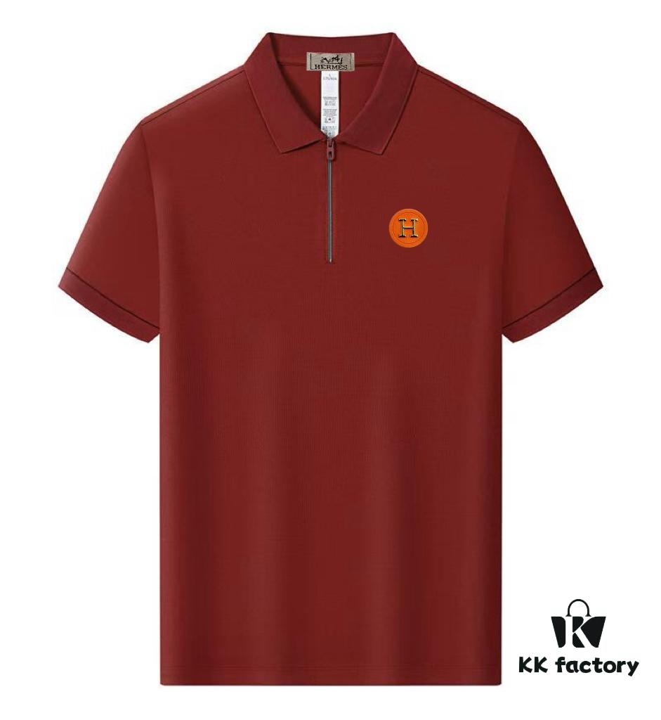 Hermès Summer New Arrival T-Shirt Collar Short-Sleeve Polo Shirt, Counter Custom Fabric with High Breathability and Comfort, Material: 71.6% Cotton, 25.3% Polyester, 3.1% Spandex, Unisex Design Reflecting Brand Identity and Premium Quality, Exquisite Soft Touch, Leisure Cut with Excellent Fit (Complete with Three Labels)