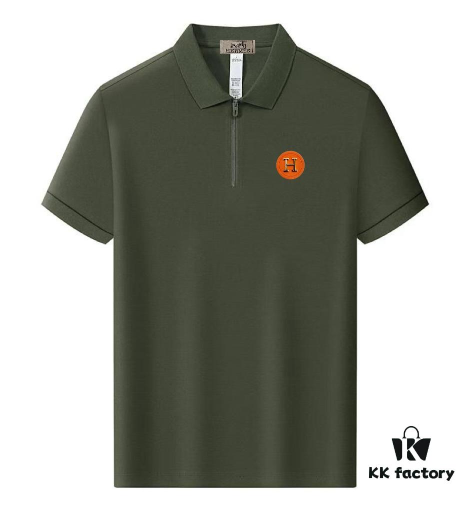 Hermès Summer New Arrival T-Shirt Collar Short-Sleeve Polo Shirt, Counter Custom Fabric with High Breathability and Comfort, Material: 71.6% Cotton, 25.3% Polyester, 3.1% Spandex, Unisex Design Reflecting Brand Identity and Premium Quality, Exquisite Soft Touch, Leisure Cut with Excellent Fit (Complete with Three Labels)