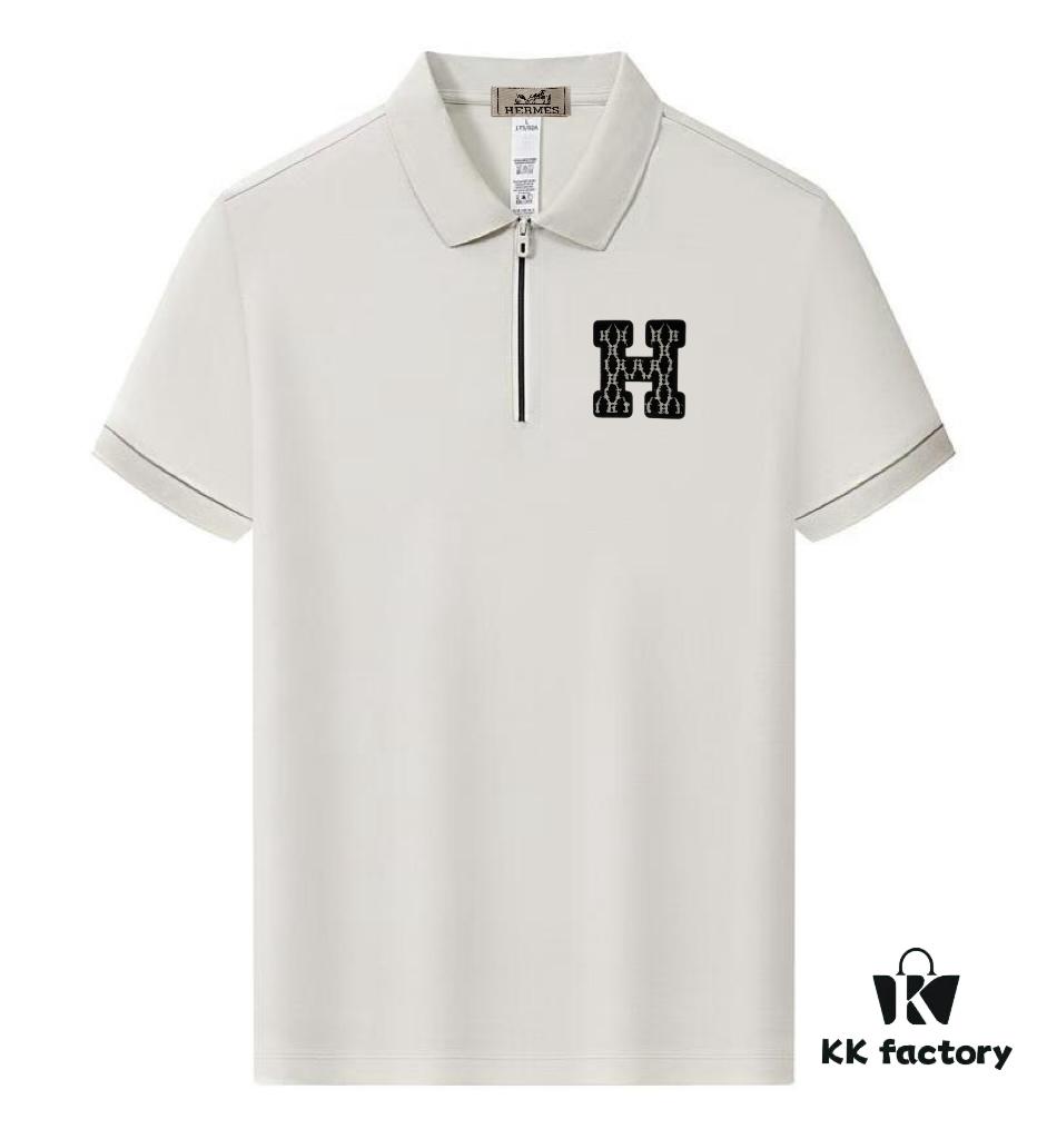 Hermès Summer New Arrival Polo Shirt with Collar, Short Sleeve, Premium Cotton Blend Fabric, Breathable and Comfortable