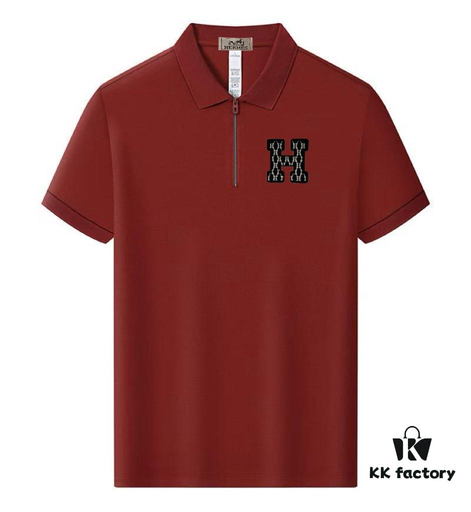 Hermès Summer New Arrival Polo Shirt with Collar, Short Sleeve, Premium Cotton Blend Fabric, Breathable and Comfortable