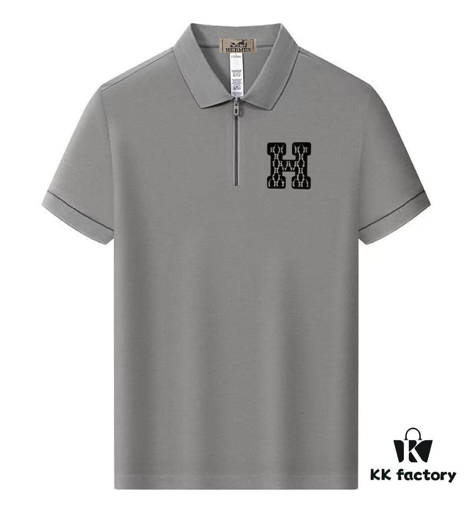 Hermès Summer New Arrival Polo Shirt with Collar, Short Sleeve, Premium Cotton Blend Fabric, Breathable and Comfortable