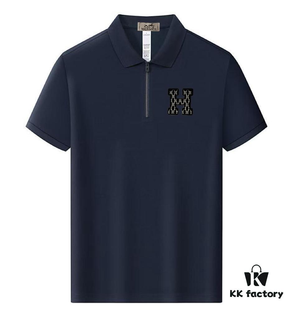 Hermès Summer New Arrival Polo Shirt with Collar, Short Sleeve, Premium Cotton Blend Fabric, Breathable and Comfortable