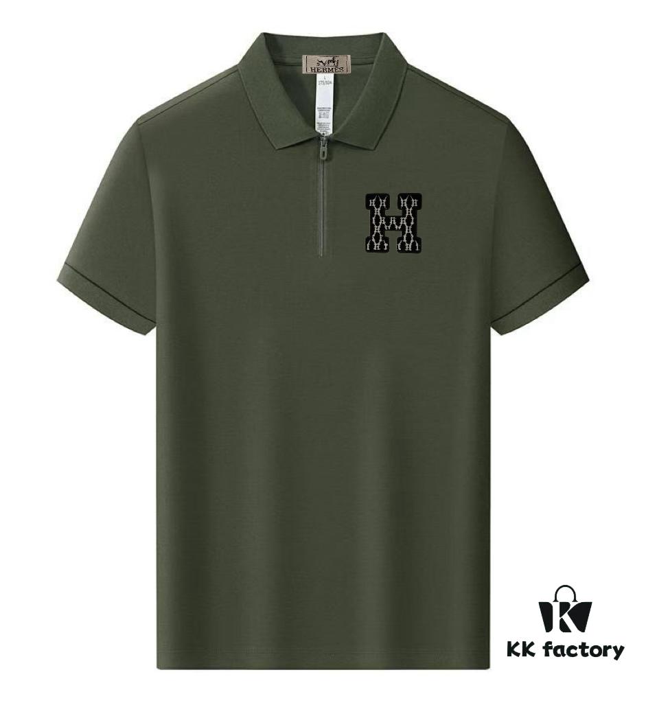 Hermès Summer New Arrival Polo Shirt with Collar, Short Sleeve, Premium Cotton Blend Fabric, Breathable and Comfortable