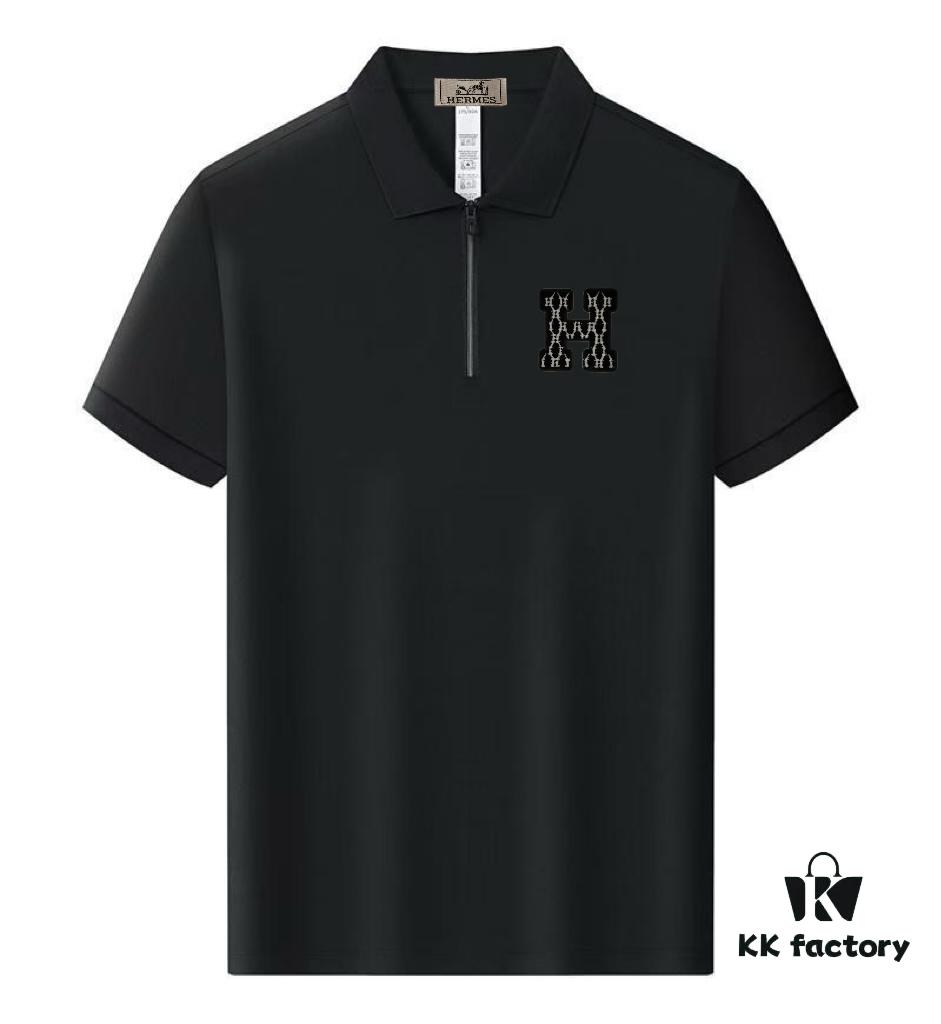 Hermès Summer New Arrival Polo Shirt with Collar, Short Sleeve, Premium Cotton Blend Fabric, Breathable and Comfortable