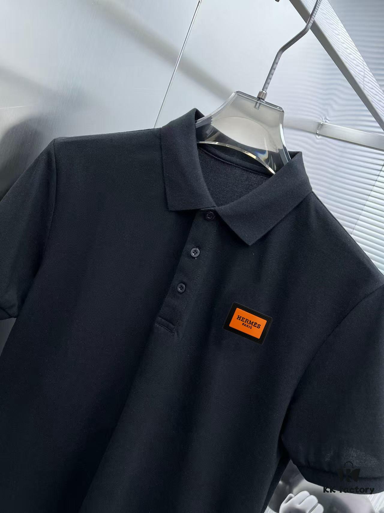 Hermes Summer New Arrival Polo Shirt with Turn-down Collar, Short Sleeve, Premium Custom Fabric, Breathable and Comfortable, Exquisite Design with Brand Identity, Soft and Smooth Texture, Casual Fit with Excellent Silhouette