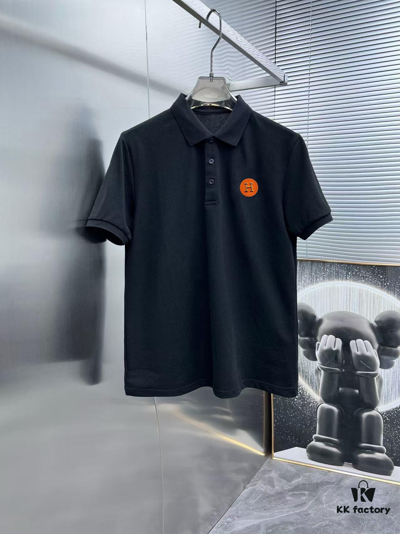 Hermes Summer New Arrival Polo Shirt with Turn-down Collar, Short Sleeve, Premium Custom Fabric, Breathable and Comfortable, Exquisite Design with Brand Identity, Soft and Smooth Texture, Casual Tailoring with Excellent Fit