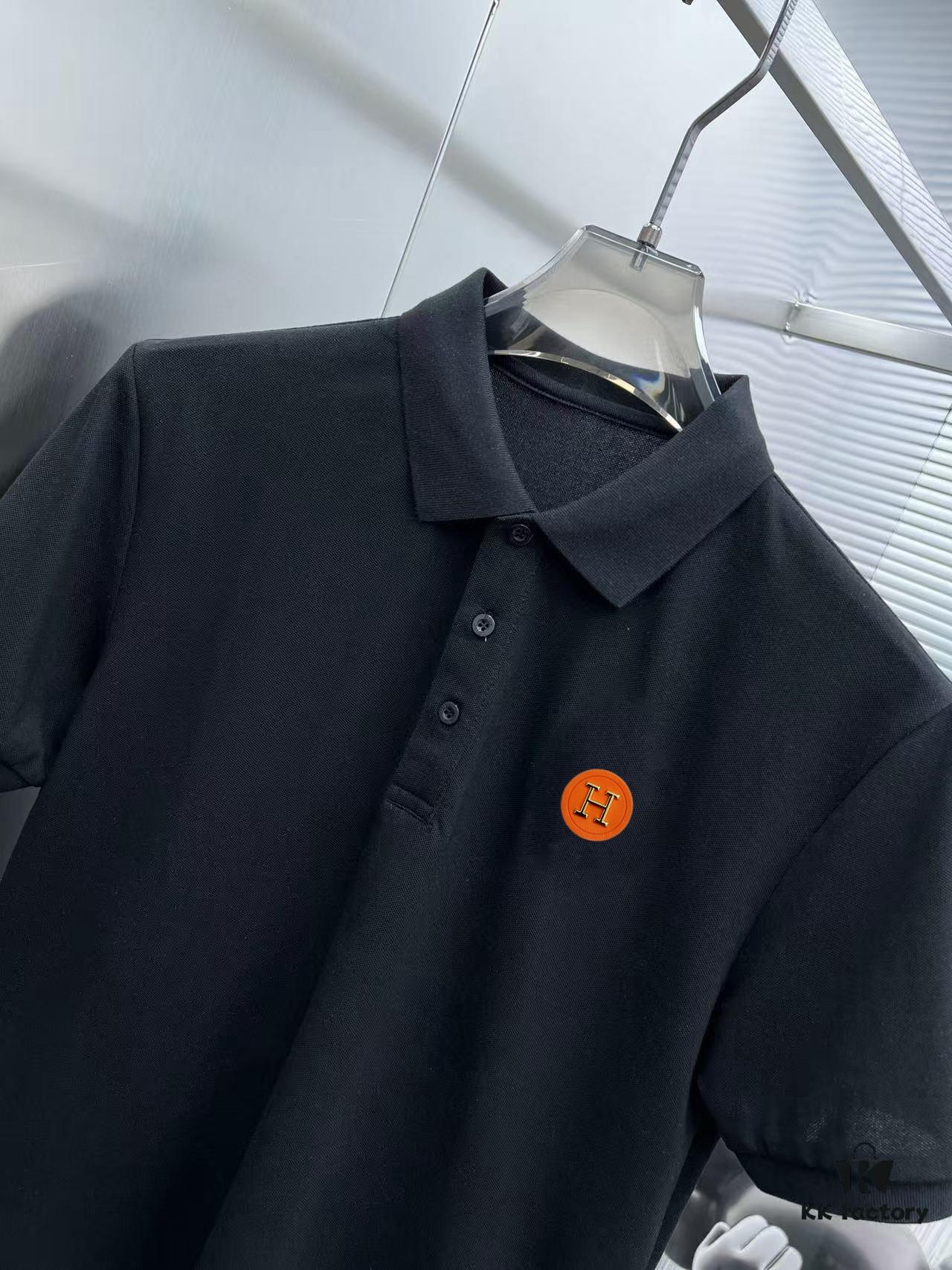 Hermes Summer New Arrival Polo Shirt with Turn-down Collar, Short Sleeve, Premium Custom Fabric, Breathable and Comfortable, Exquisite Design with Brand Identity, Soft and Smooth Texture, Casual Tailoring with Excellent Fit