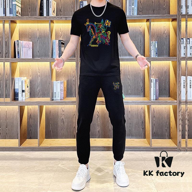 HERMES Men's High-Quality Double-Mercerized Cotton Summer Suit Set, Imported Premium Fabric, Trendy and Versatile Design