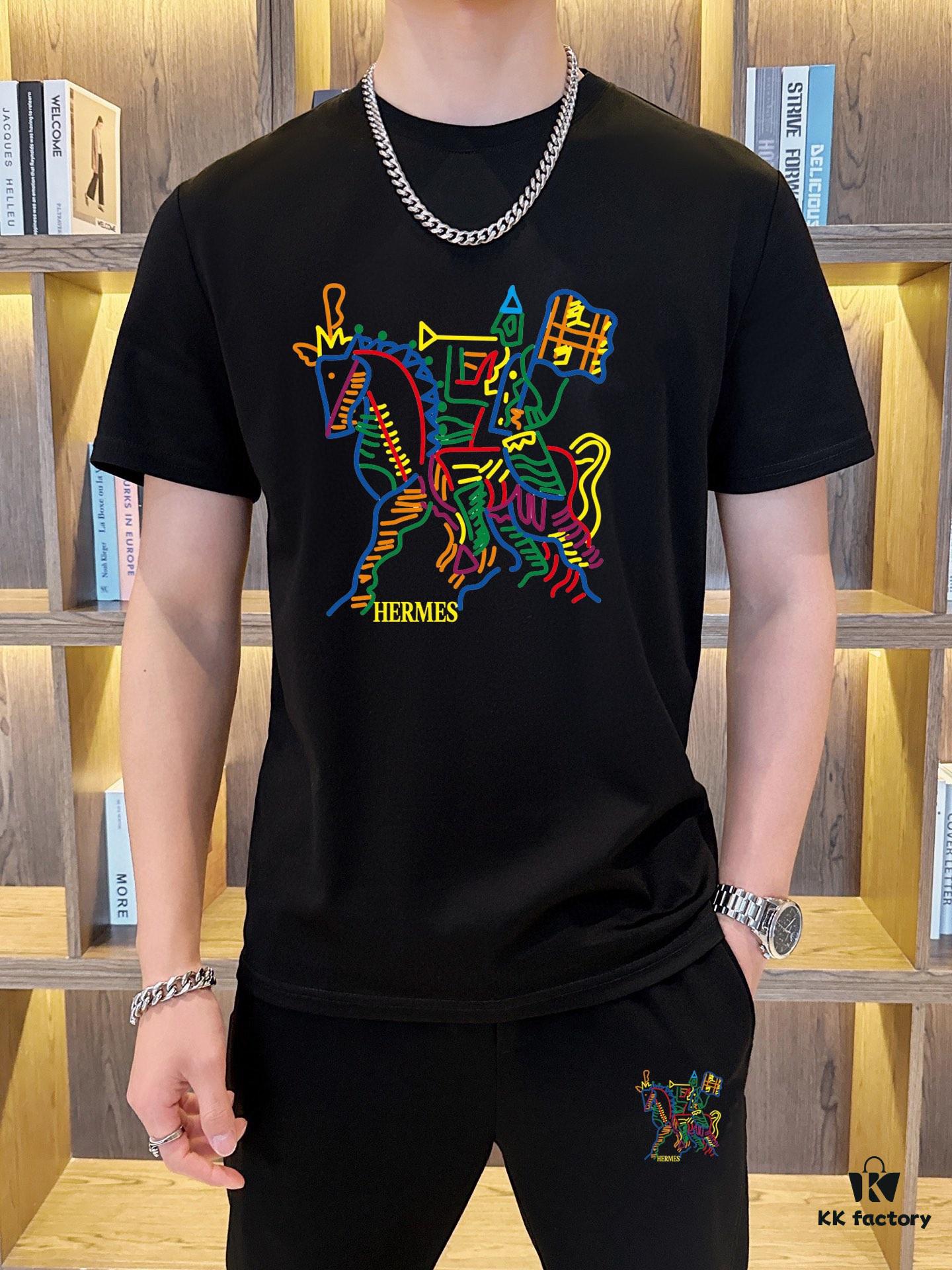 HERMES Men's High-Quality Double-Mercerized Cotton Summer Suit Set, Imported Premium Fabric, Trendy and Versatile Design