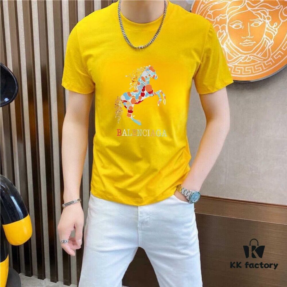 HERMES Men's Casual Short-Sleeve T-Shirt, Spring/Summer 2025 New Arrival, Premium Logo Embroidery, Imported Silk-Cotton Fabric, Classic Fit, Size M to 5XL (Up to 220 lbs)