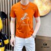 HERMES Men's Casual Short-Sleeve T-Shirt, Spring/Summer 2025 New Arrival, Premium Logo Embroidery, Imported Silk-Cotton Fabric, Classic Fit, Size M to 5XL (Up to 220 lbs)