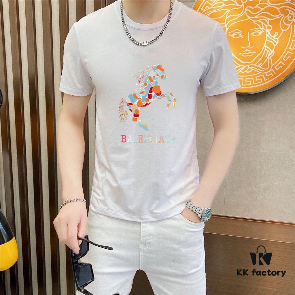 HERMES Men's Casual Short-Sleeve T-Shirt, Spring/Summer 2025 New Arrival, Premium Logo Embroidery, Imported Silk-Cotton Fabric, Classic Fit, Size M to 5XL (Up to 220 lbs)