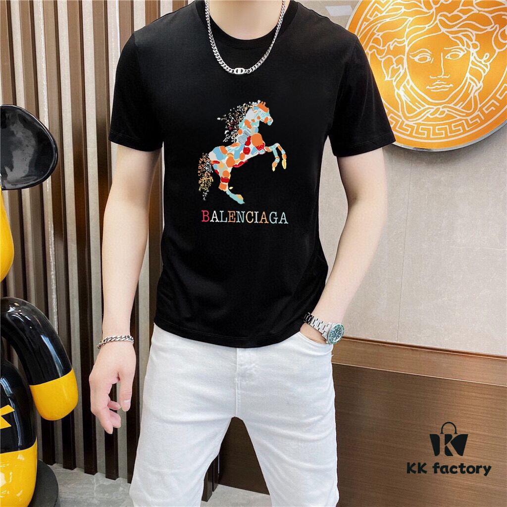 HERMES Men's Casual Short-Sleeve T-Shirt, Spring/Summer 2025 New Arrival, Premium Logo Embroidery, Imported Silk-Cotton Fabric, Classic Fit, Size M to 5XL (Up to 220 lbs)