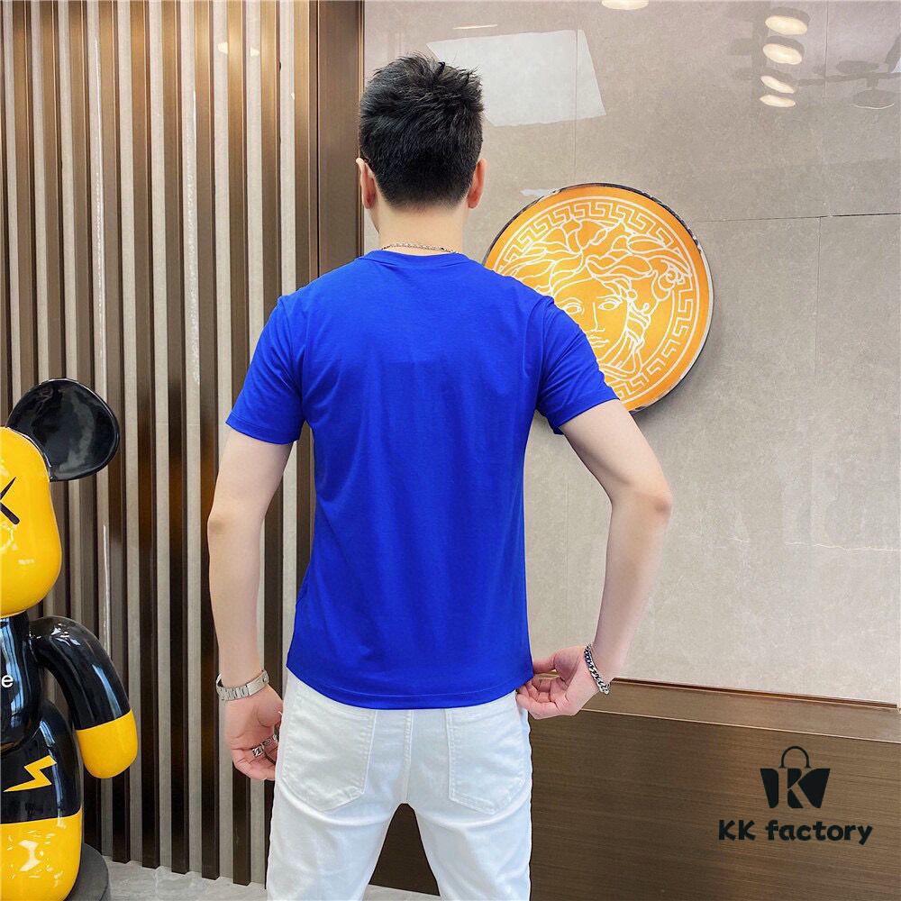 HERMES Men's Casual Short-Sleeve T-Shirt, Spring/Summer 2025 New Arrival, Premium Logo Embroidery, Imported Silk-Cotton Fabric, Classic Fit, Size M to 5XL (Up to 220 lbs)