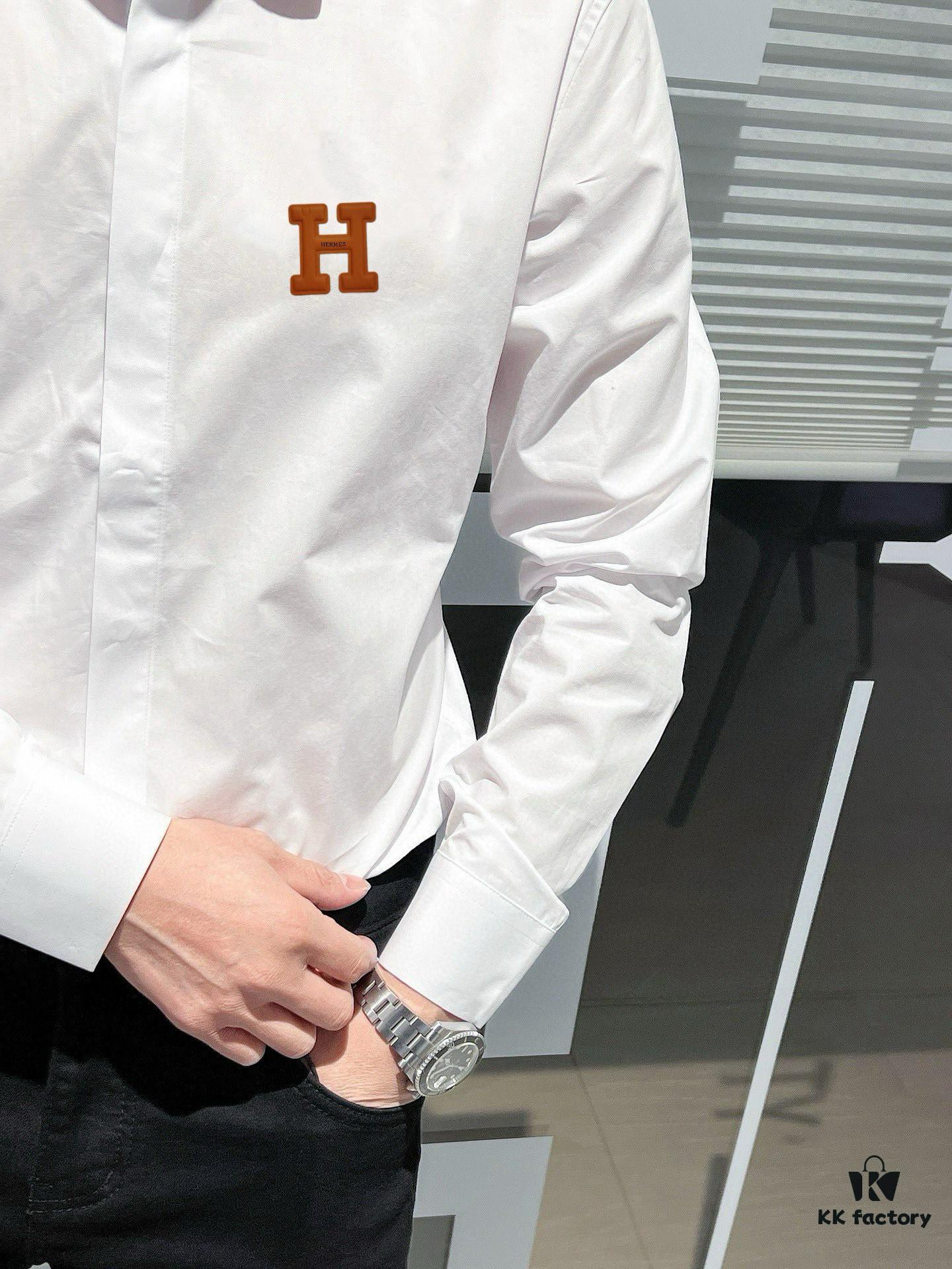 Hermès-inspired Long Sleeve Shirt, Ergonomic Three-dimensional Tailoring, Natural Slim Fit, Hidden Placket Design, Premium Cotton Bamboo Fiber Fabric, Exquisite Craftsmanship, Elegant and Fashion-forward