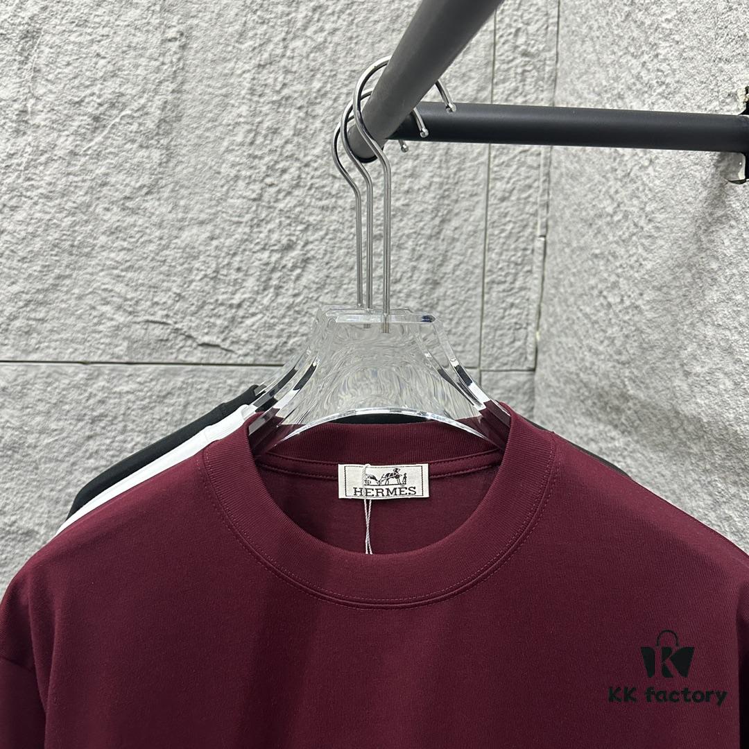 Hermes 2025 Spring/Summer New Arrival Moon Horse Print Custom Double Gauze Plain Cotton Short Sleeve T-Shirt Unisex