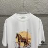 Hermes 2025 Spring/Summer New Arrival Moon Horse Print Custom Double Gauze Plain Cotton Short Sleeve T-Shirt Unisex