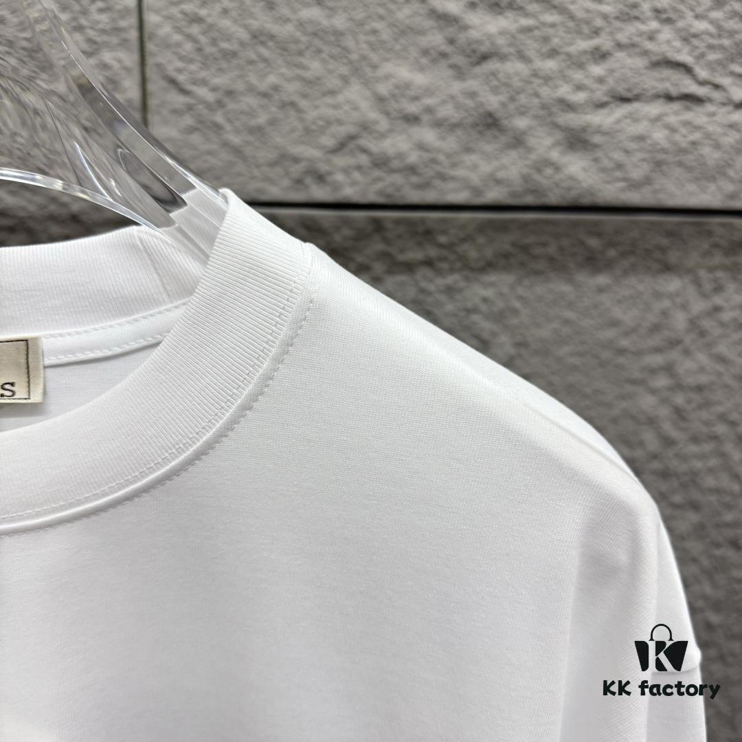 Hermes 2025 Spring/Summer New Arrival Moon Horse Print Custom Double Gauze Plain Cotton Short Sleeve T-Shirt Unisex