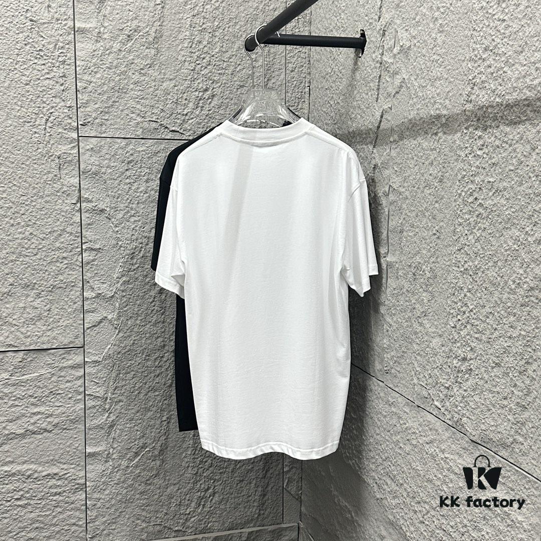 Hermes 2025 Spring/Summer New Arrival Moon Horse Print Custom Double Gauze Plain Cotton Short Sleeve T-Shirt Unisex