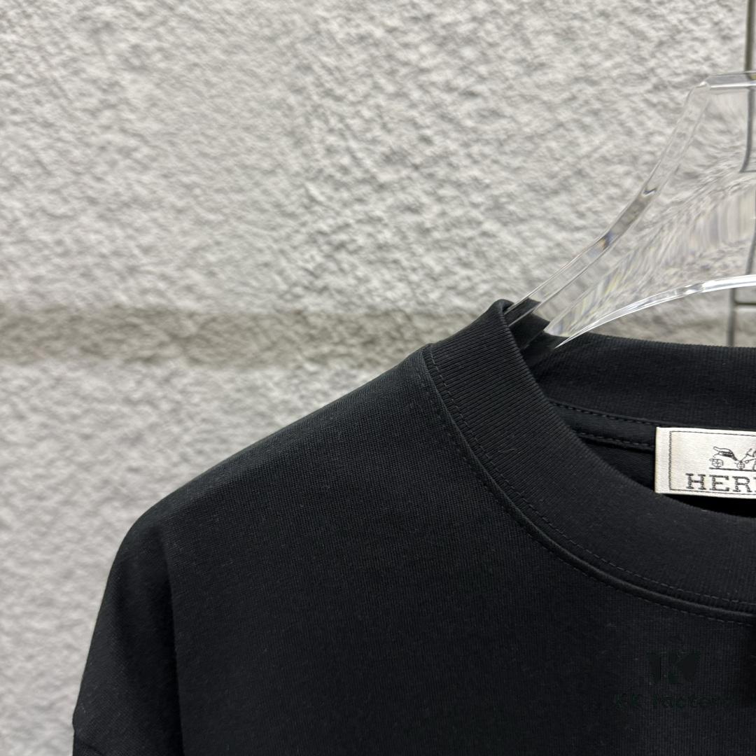 Hermes 2025 Spring/Summer New Arrival Moon Horse Print Custom Double Gauze Plain Cotton Short Sleeve T-Shirt Unisex