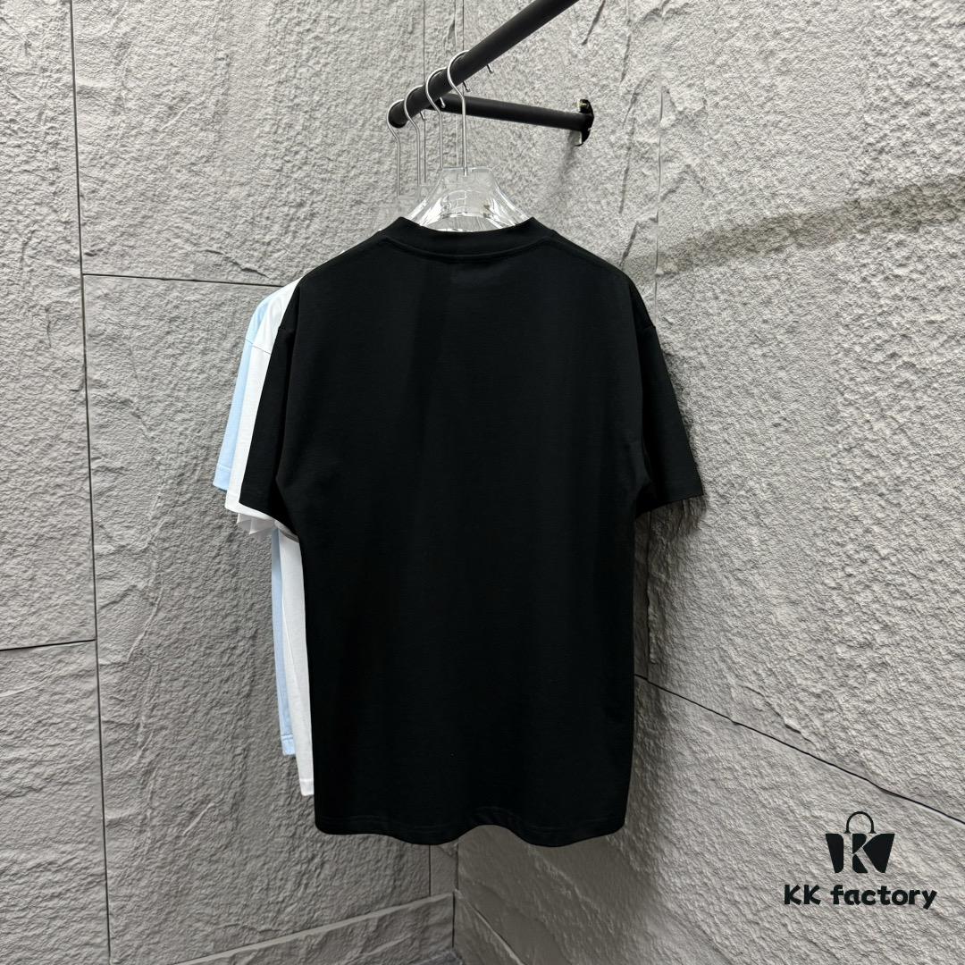 Hermes 2025 Spring/Summer New Arrival Moon Horse Print Custom Double Gauze Plain Cotton Short Sleeve T-Shirt Unisex