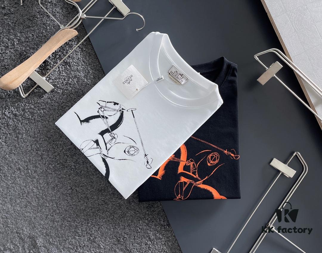 Hermes 2025 Latest Print Short Sleeve T-Shirt, High-Quality Cabinet Original Order, Top-Grade Craftsmanship with Imported Fabric