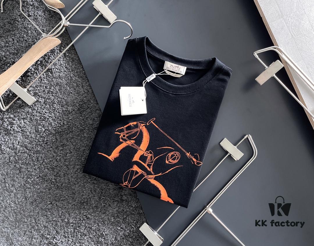 Hermes 2025 Latest Print Short Sleeve T-Shirt, High-Quality Cabinet Original Order, Top-Grade Craftsmanship with Imported Fabric