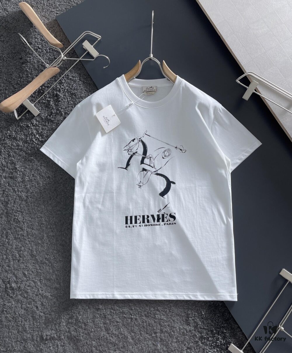 Hermes 2025 Latest Print Short Sleeve T-Shirt, High-Quality Cabinet Original Order, Top-Tier Craftsmanship with Imported Fabric