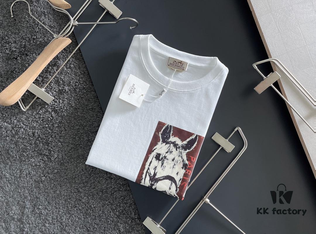 Hermes 2025 Latest Print Short Sleeve T-Shirt, High-Quality Cabinet Original Order, Top-Grade Craftsmanship with Imported Fabric