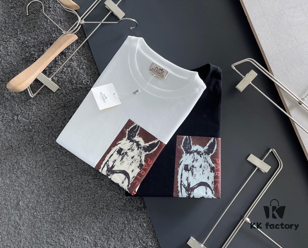 Hermes 2025 Latest Print Short Sleeve T-Shirt, High-Quality Cabinet Original Order, Top-Grade Craftsmanship with Imported Fabric