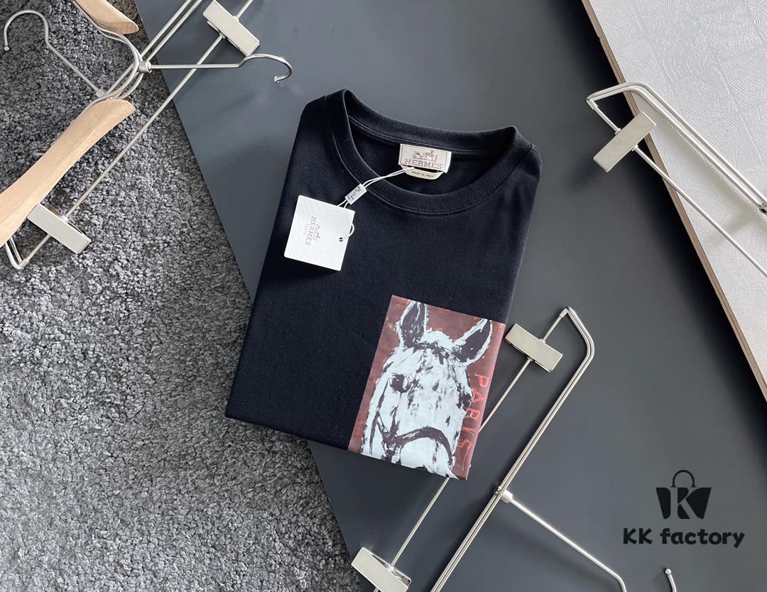 Hermes 2025 Latest Print Short Sleeve T-Shirt, High-Quality Cabinet Original Order Short Sleeve, Top-Tier Craftsmanship with Imported Fabric