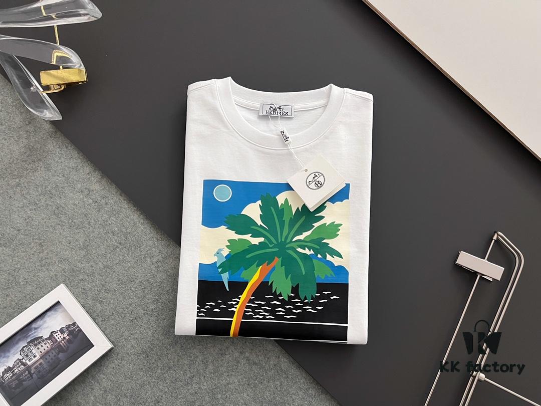 Hermes 2025 Latest Print Short Sleeve T-Shirt, High-Quality Boutique Original Order, Top-Tier Craftsmanship with Imported Fabric