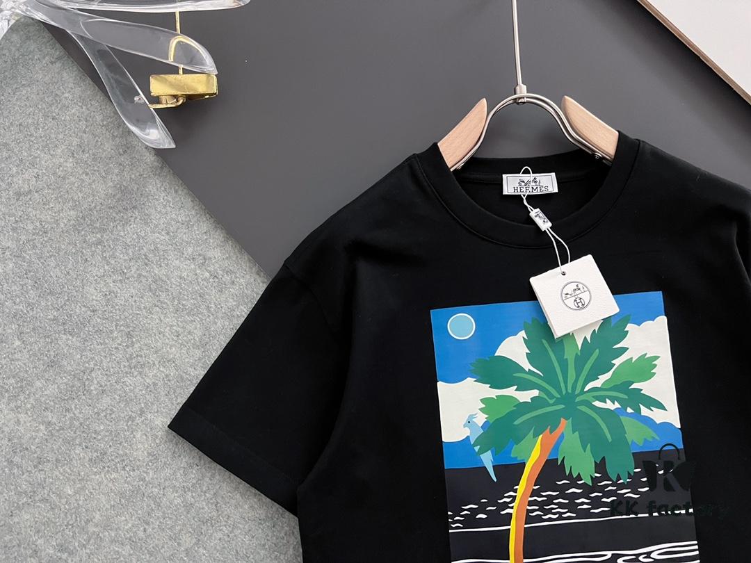 Hermes 2025 Latest Print Short Sleeve T-Shirt, High-Quality Cabinet Original Order Top, Premium Craftsmanship with Imported Fabric