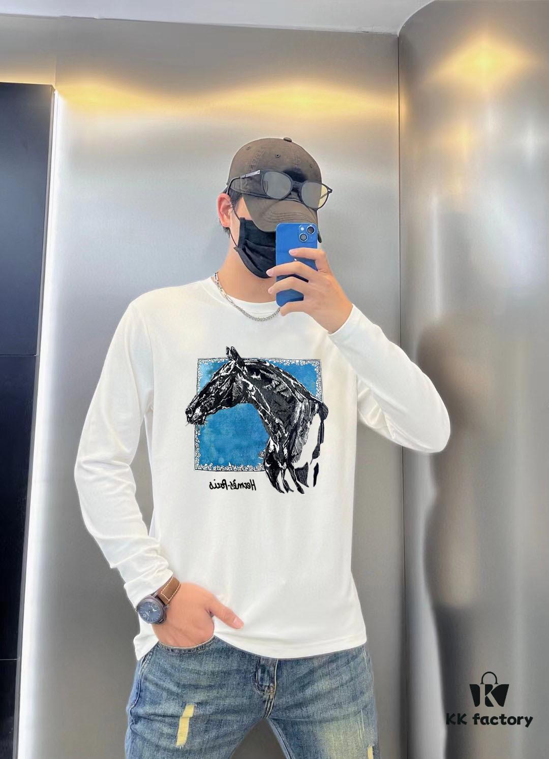 Hermes 2024 Spring Collection Premium Original Design Fashion 230g Casual Long-Sleeve Base Layer T-Shirt