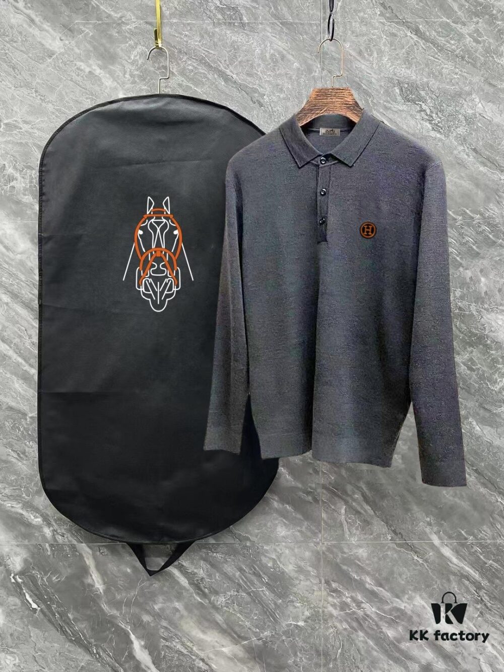 Hermes Men's Latest Casual Polo Collar Wool Pullover