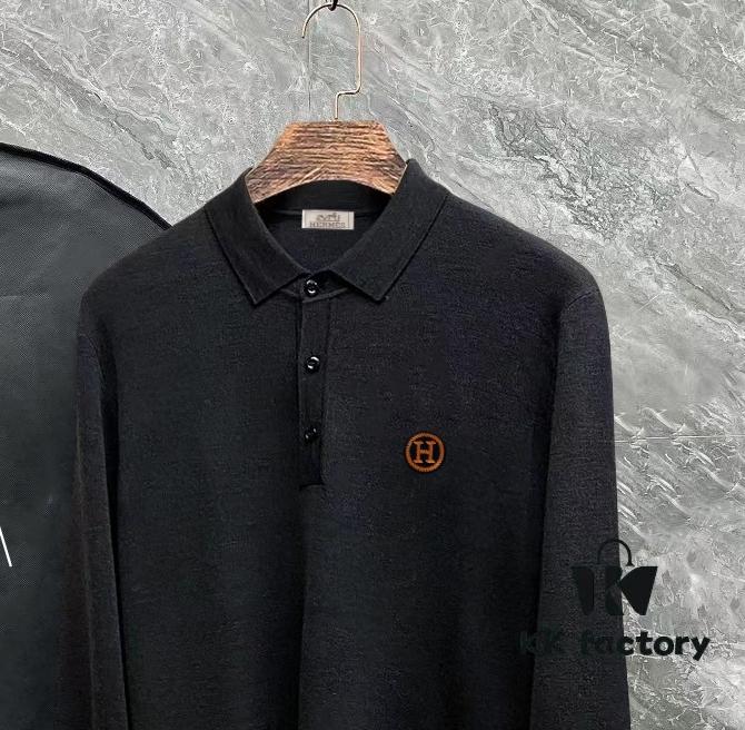 Hermes Men's Latest Casual Polo Collar Wool Pullover