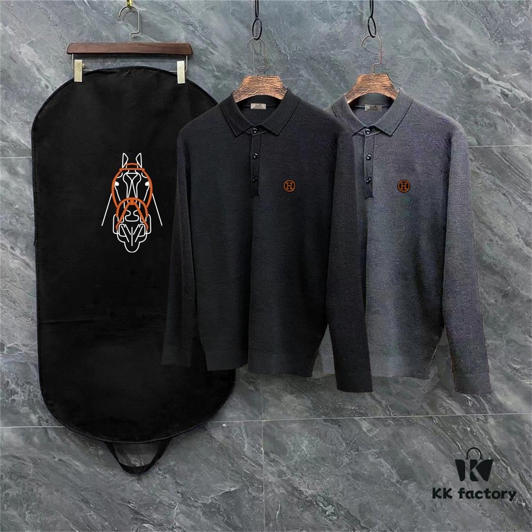 Hermes Men's Latest Casual Polo Collar Wool Pullover